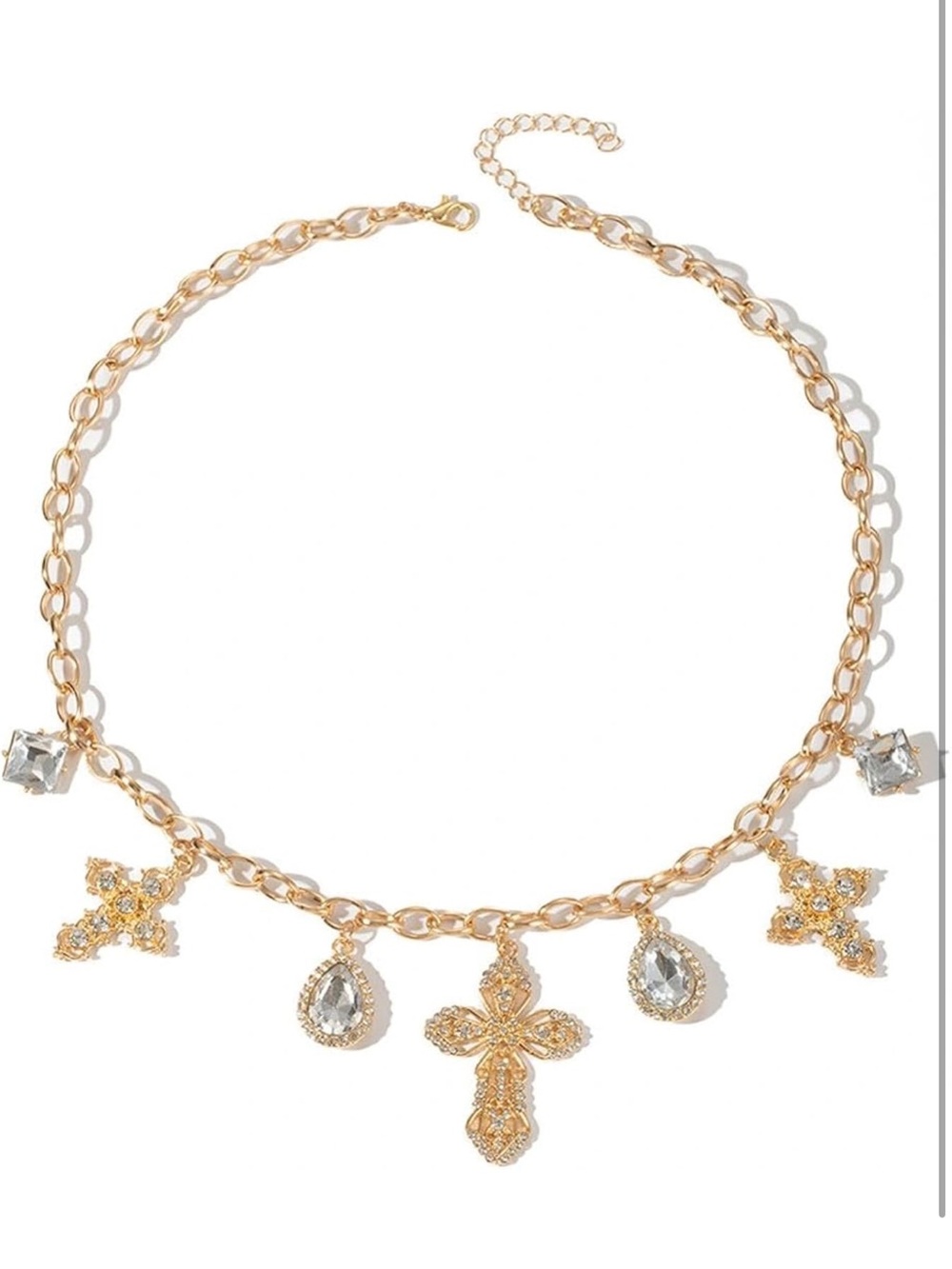 Anthropologie Gold Cross & Crystal Charm Necklace - Picture 2 of 7